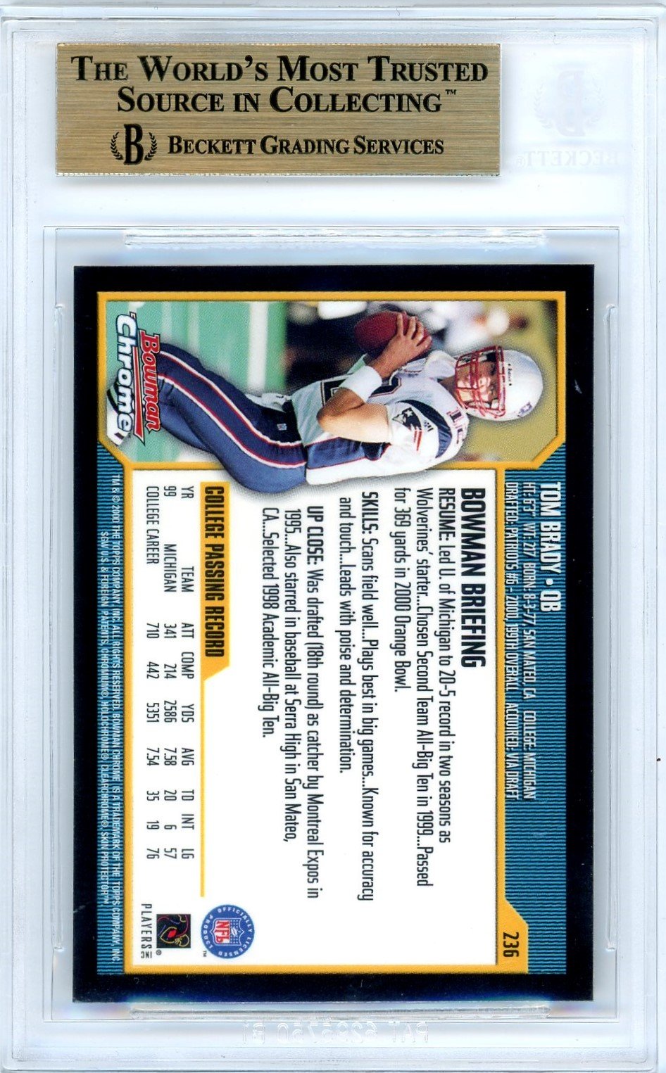 2000 Bowman Chrome Tom Brady Rookie Card RC BGS 9.5 GEM — Top